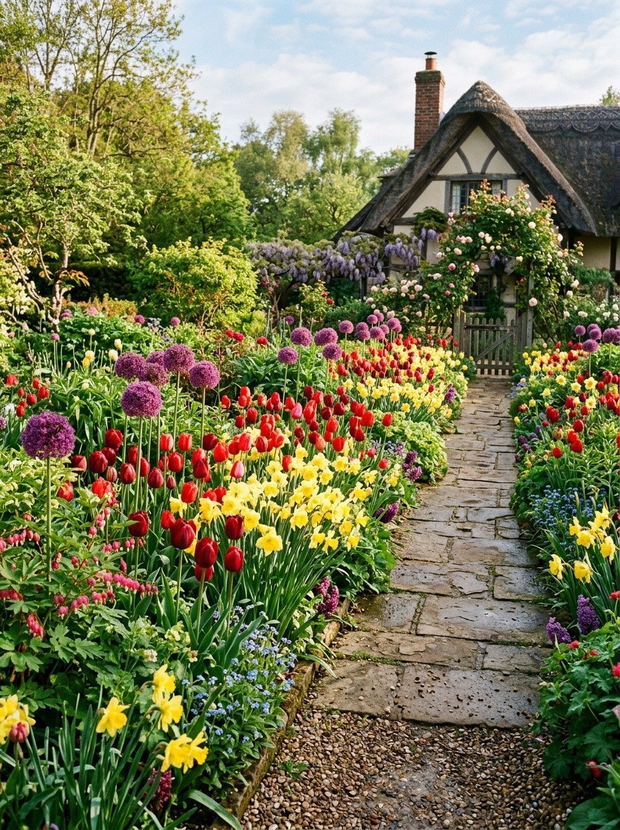 Spring flowering bulb cluster in full bloom