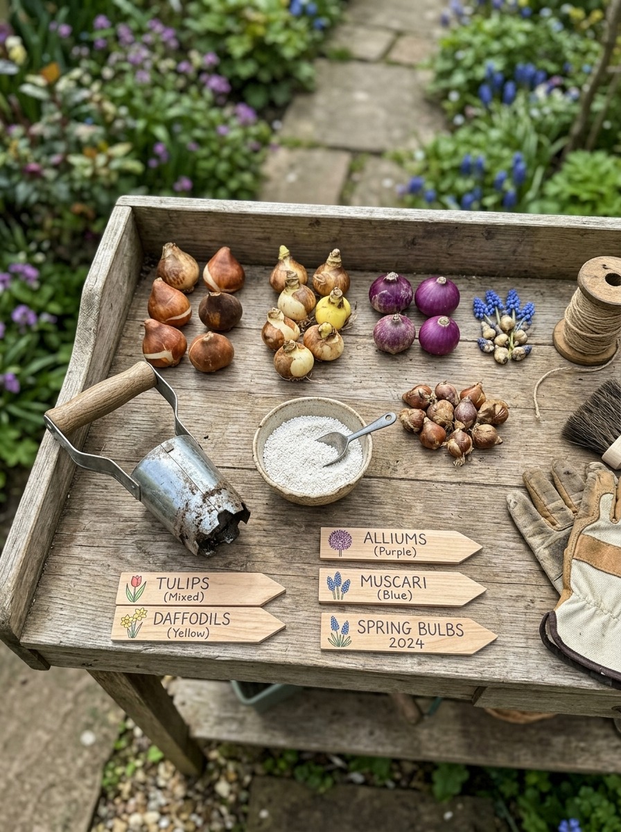 Spring bulb planting positioning and depth guide
