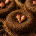 Ultra close up macro of dormant tuberous begonia tubers with pink eye buds on natural burlap